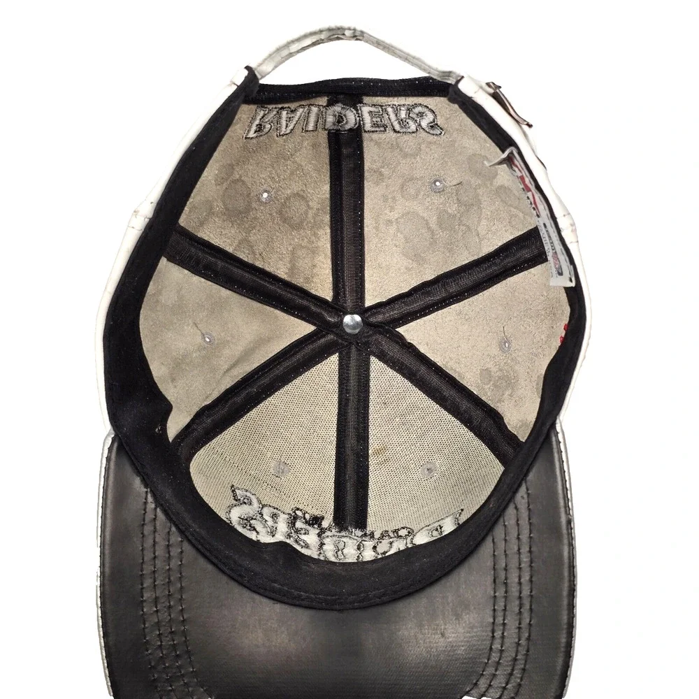 Vintage NFL Branded Oakland Raiders Leather Strapback Cap White, Silver, USA
